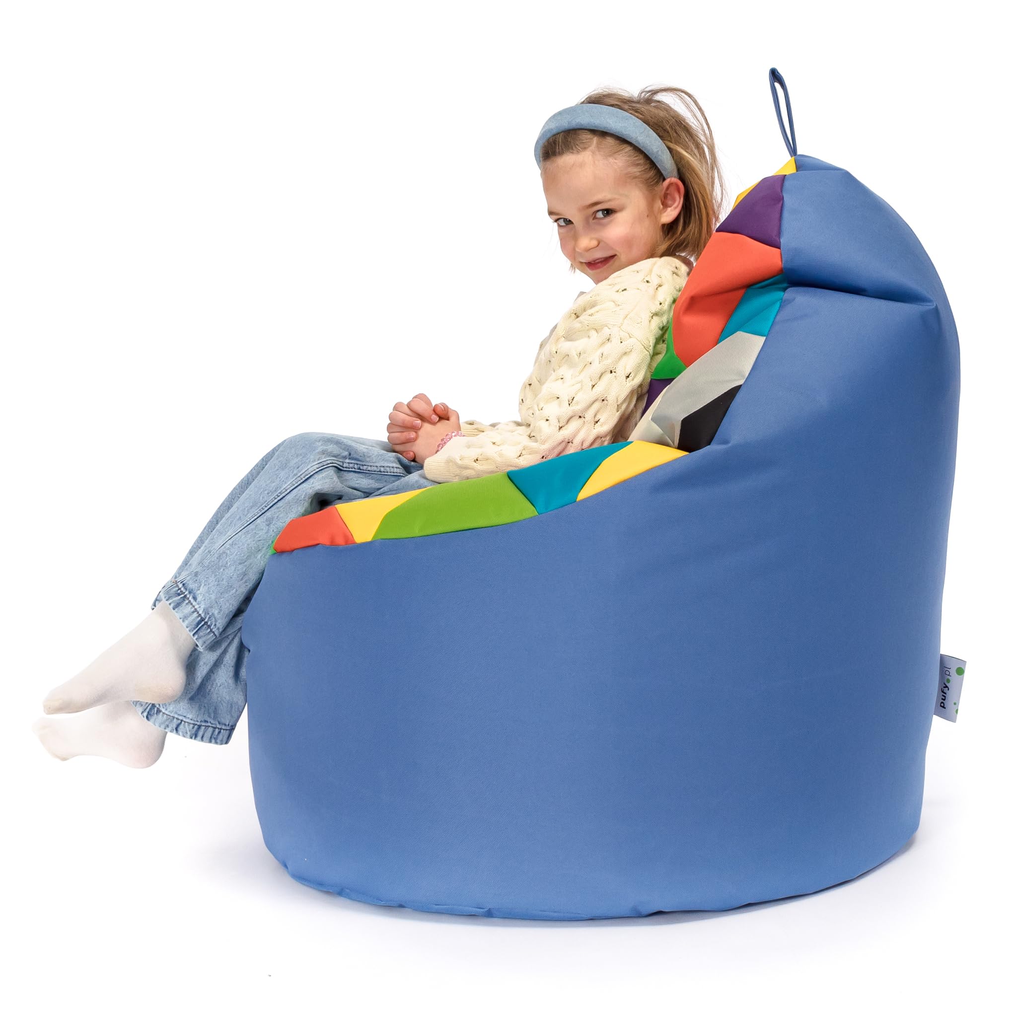 Ecopuf - Yoko Patchwork Pouf Poire Extérieur - Pouf Chambre Enfant - Tissu Imperméable - Relax - Accessoires Chambre - Fauteuil XL - 70x75cm, Mélange/Bleu