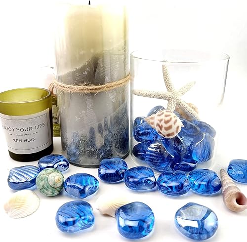 Miniatura 6 de Piedras de cristal de concha de mar de 2 libras, relleno de jarrón para pecera, acuario, piedras de fuego para fuente, fiesta temática de playa,