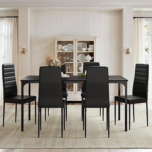 Miniatura 5 de Gizoon Juego de 6 sillas de mesa de comedor para 6, juego de 6 sillas de cocina de 7 piezas con 6 sillas tapizadas de piel sintética para comedor,