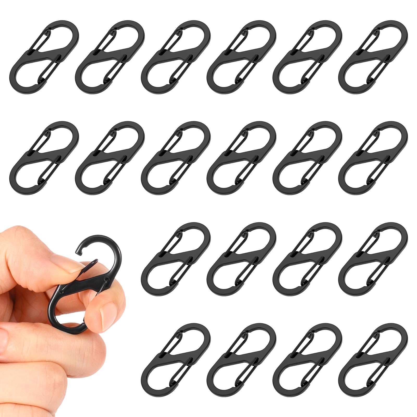 20Pcs S Dual Spring Carabiner Clip Zinc Alloy Zipper Pull Replacement Hooks for Backpack Luggage Suitcase Keychain and Outdoor Camping(Black-A)