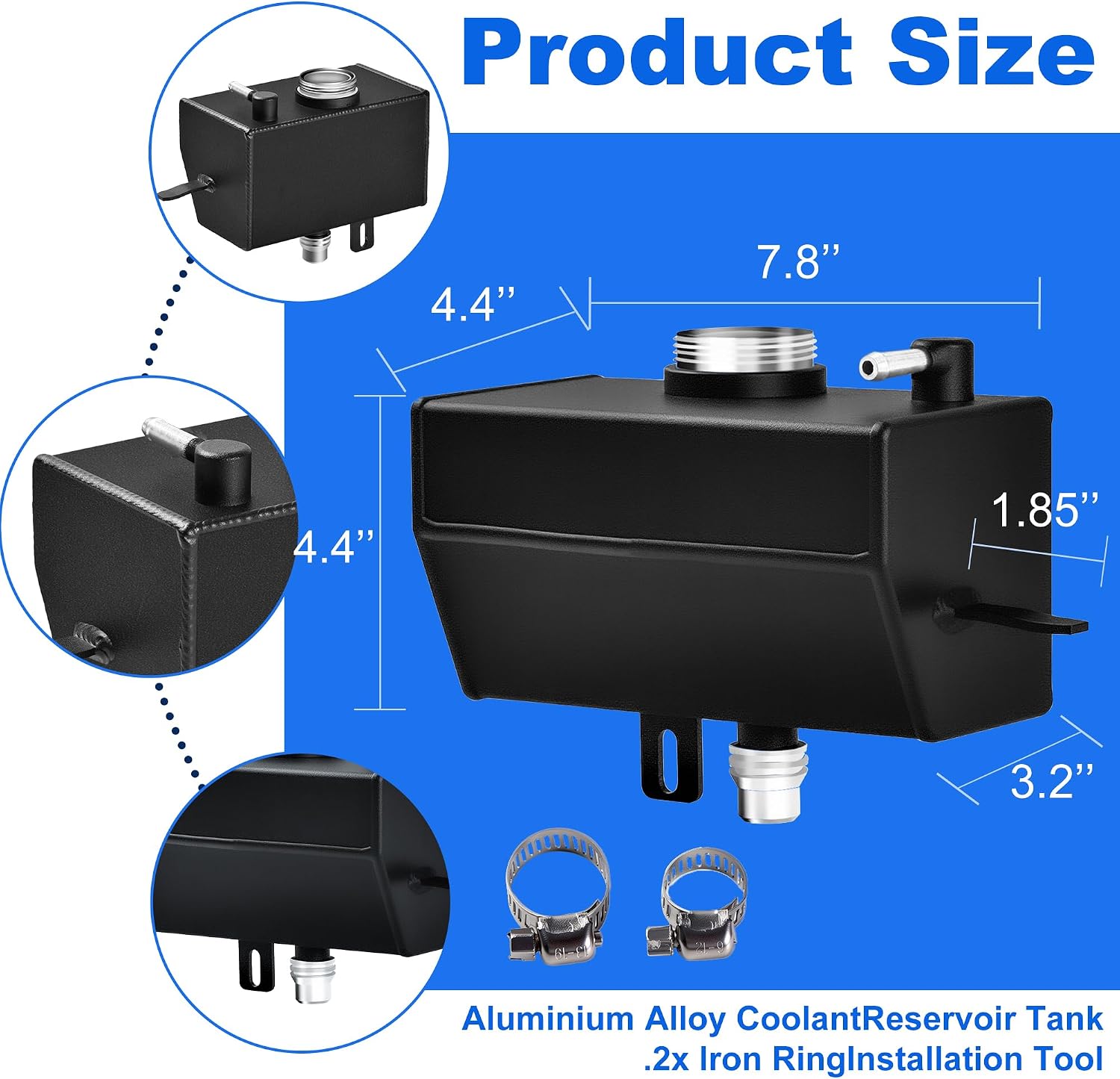 Aluminium Alloy Front Engine Coolant Reservoir Tank Expansion Bottle System for 2018-2024 Wrangler JL JLU & 2020-2024 Gladiator JT 2.0&3.6L Model, Metal Bottle Replaces plastic Bottle 68364312AC