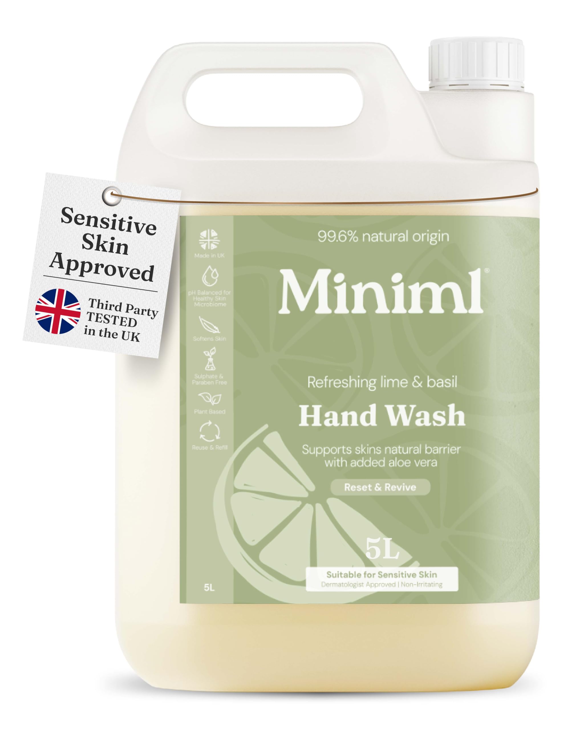 Miniml Unisex Clear Hand Wash Refreshing Lime & Basil 5L In