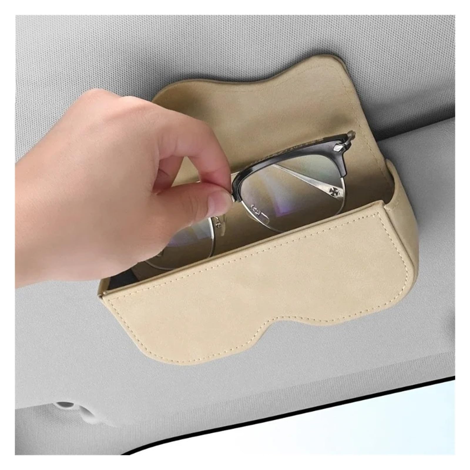 Portagafas con Clip para Coche Estuche De Cuero Gamuza para Gafas Coche Cierre Automático Antideslizante Soporte para Clips Magnéticos Multifuncionales(Brown)