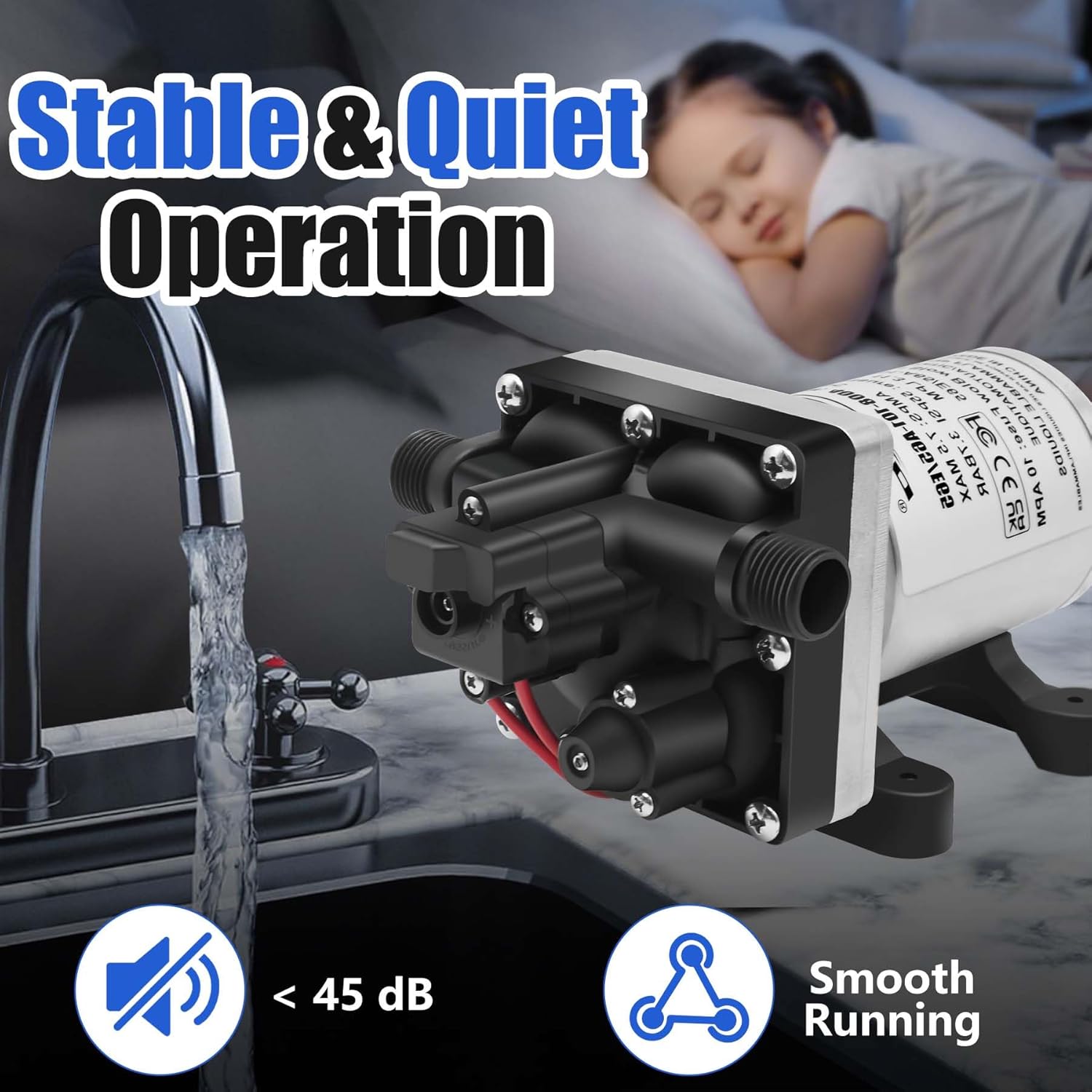 RV Water Pump 4008-101-A65/E65 3.0GPM 55PSI 12v DC Revolution Water Pump Compatible With Camper,Rv,Shower,Sprayer On Demand Water Pump Quiet Operation (3.0GPM 55PSI)