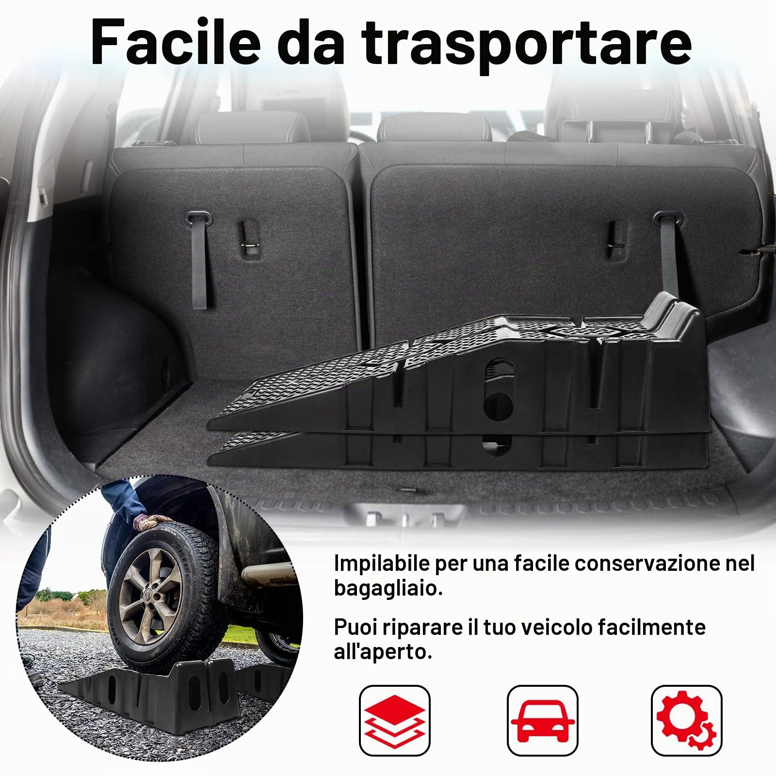 LZQ Set di 2 rampe di carico in plastica per auto, per carichi pesanti, capacità di carico 2,5 t, con protezione anti-attraversamento, larghezza fino a 330 mm