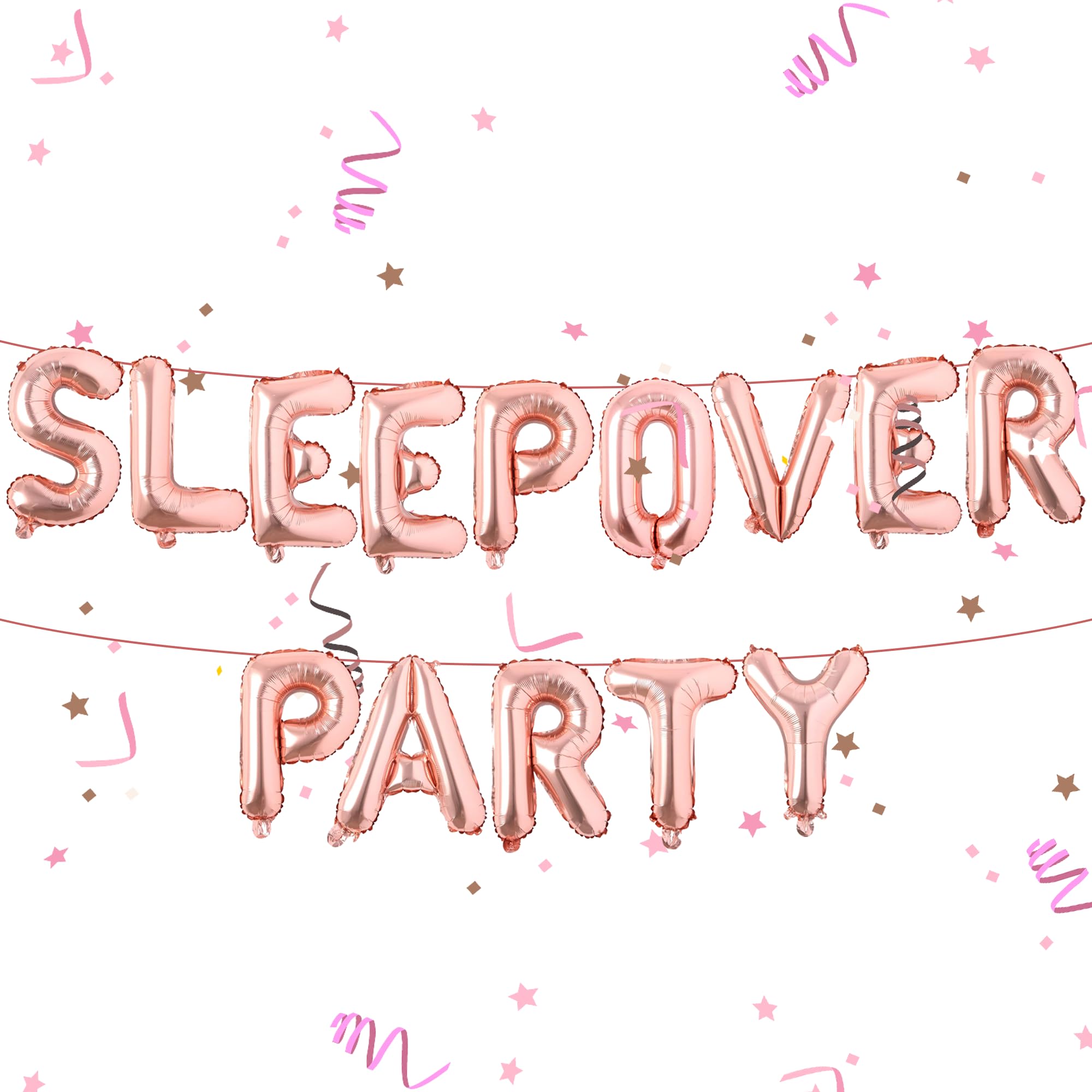 Sleepover Party Supplies for Girls - Rose Gold Sleepover Party Decorations Balloon Banner Set Sleepover Birthday Decorations for Boys Girls Theme