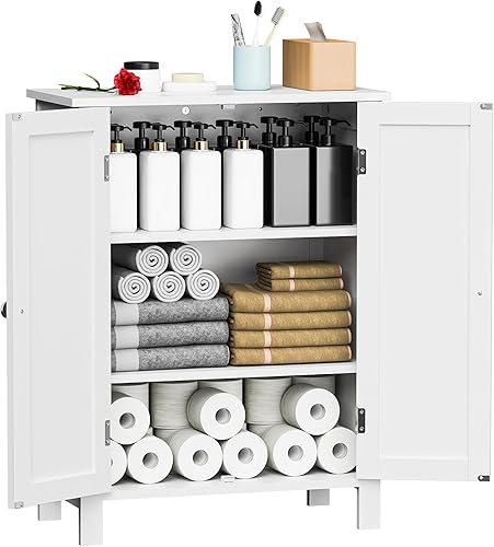 Vista 7 de SUPER DEAL Armario de almacenamiento de piso de baño moderno con estante ajustable y doble puerta a prueba de óxido, sala de estar, mueble moderno