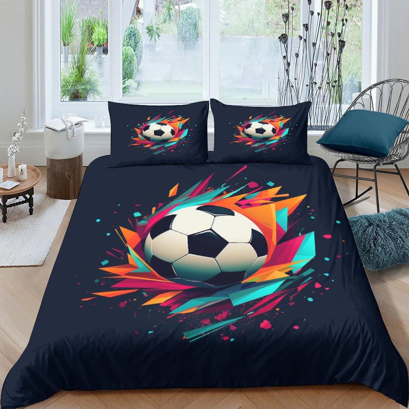 Housse de couette zippée 200x200 pour lit double football
