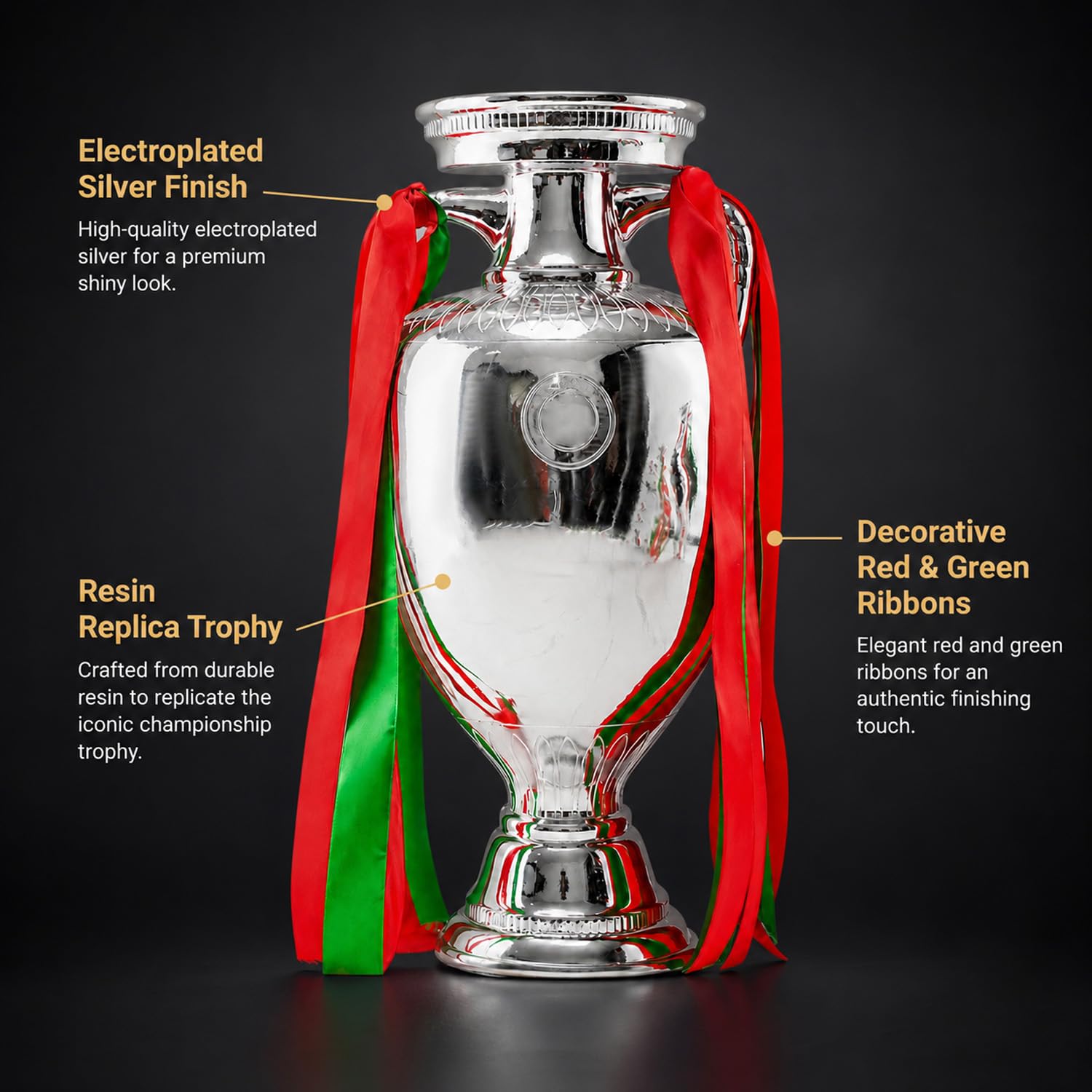 2024 Europapokal Fußball Trophäe Replik, Meisterschales Pokal | 5 Größen Fussball Meisterpokal aus Kunstharz, Souvenir Sammlerstück, Schreibtischdekoration, ideales Geschenk für Fans