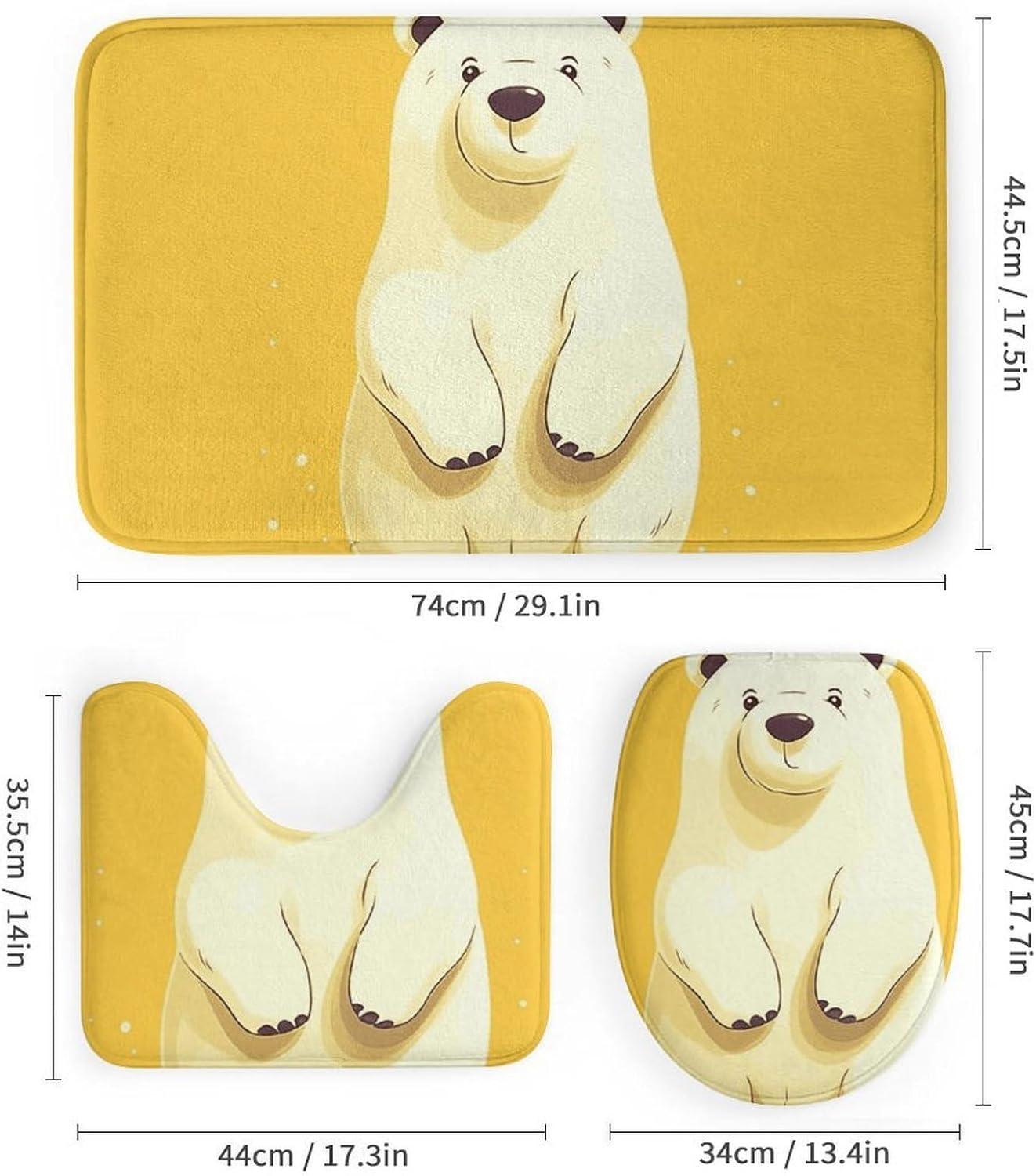 4 Piece Bathroom Rug Set with Shower Curtain, Non-Slip Bath Mat Toilet Cover Set, Cute Cartoon Polar Bear Bathroom Rug Sets