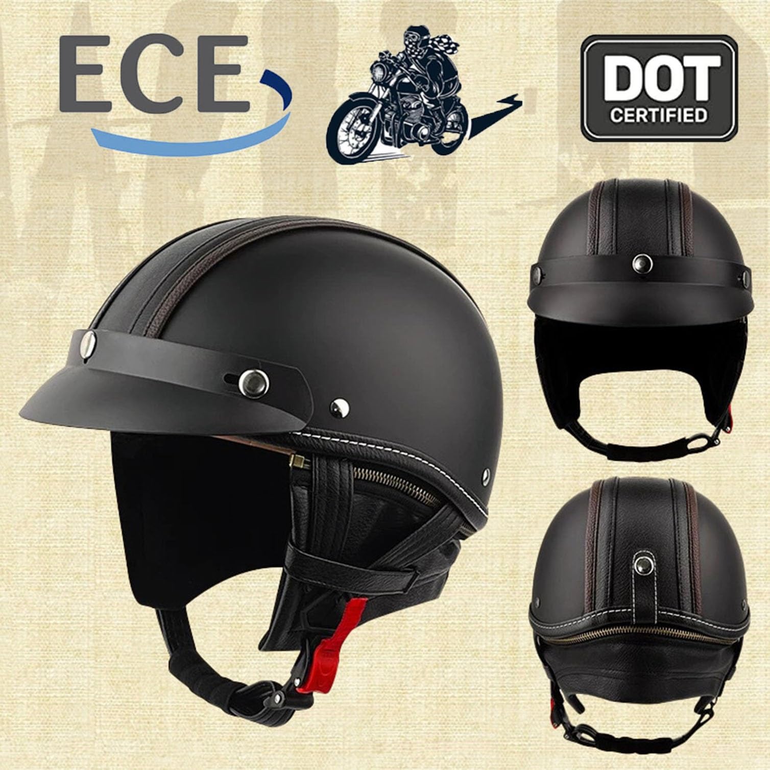 Vintage niemiecki kask motocyklowy półskórzany kask motocyklowy z otwartą twarzą z goglami z homologacją DOT/ECE dorośli mężczyźni kobiety na rower Cruiser Chopper