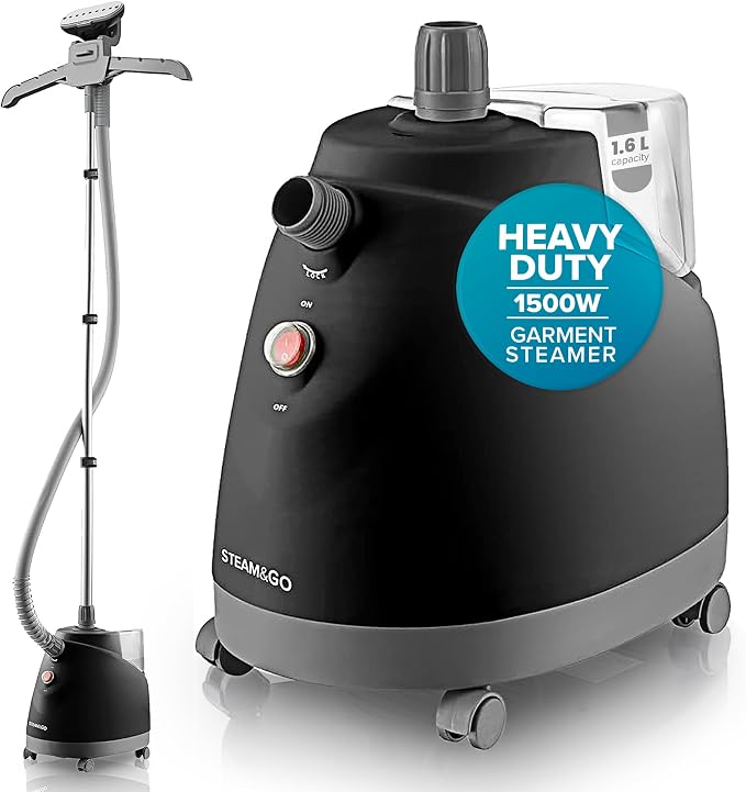 Steam & Go - The Rival Handheld Steamer for Clothes, Upright Foldable Garment Steamer for Curtains, Beddings, & Upholstery, Powerful Fabric Steamer Iron with Adjustable Pole Hanger and Detachable Tank