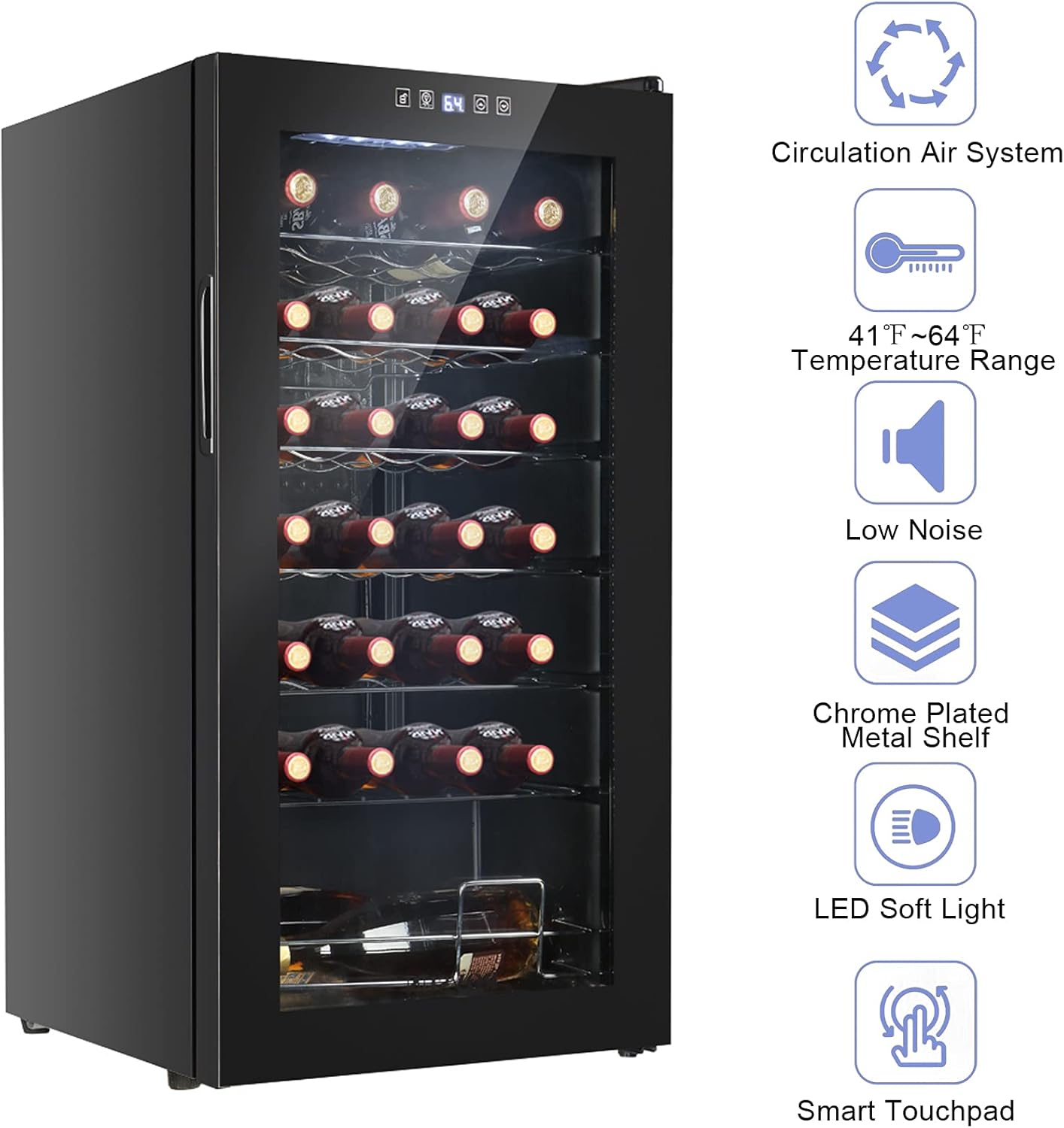 28 Bottle Freestanding Wine Fridge, Compressor Wine Cooler with Digital Temperature Control & Double-layered Glass Door