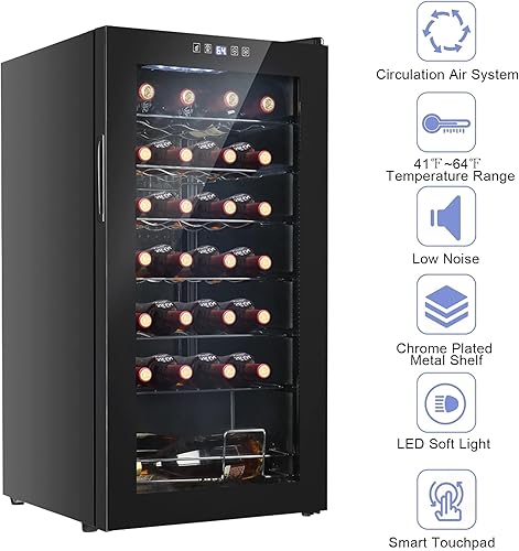 Miniatura 2 de Refrigerador de vino independiente de 28 botellas, enfriador de vino con control digital de temperatura y puerta de vidrio de doble capa
