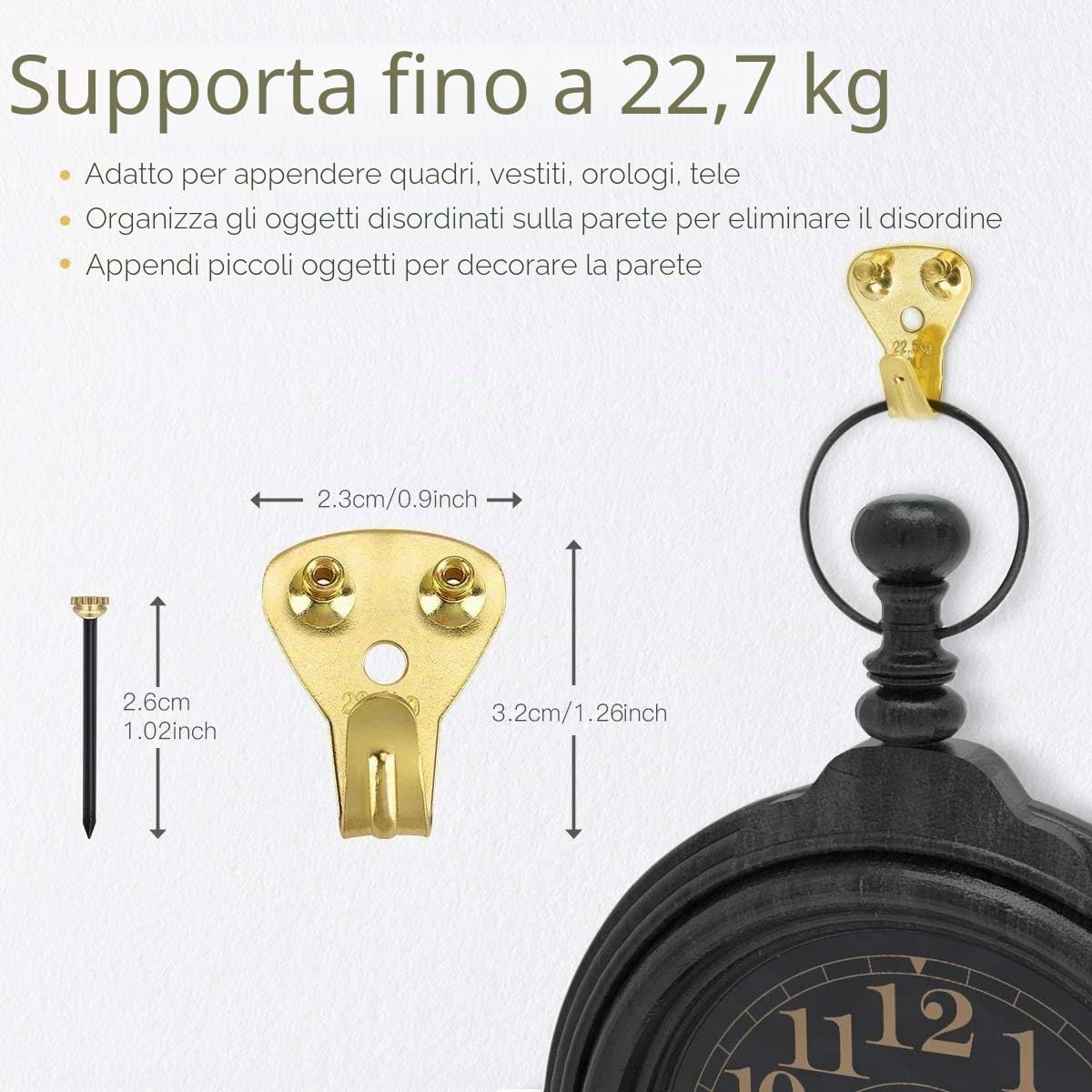 ganci per cornici con chiodi, resistenti e versatili, ganci da parete in metallo per appendere foto, specchi, decorazioni (20pcs)