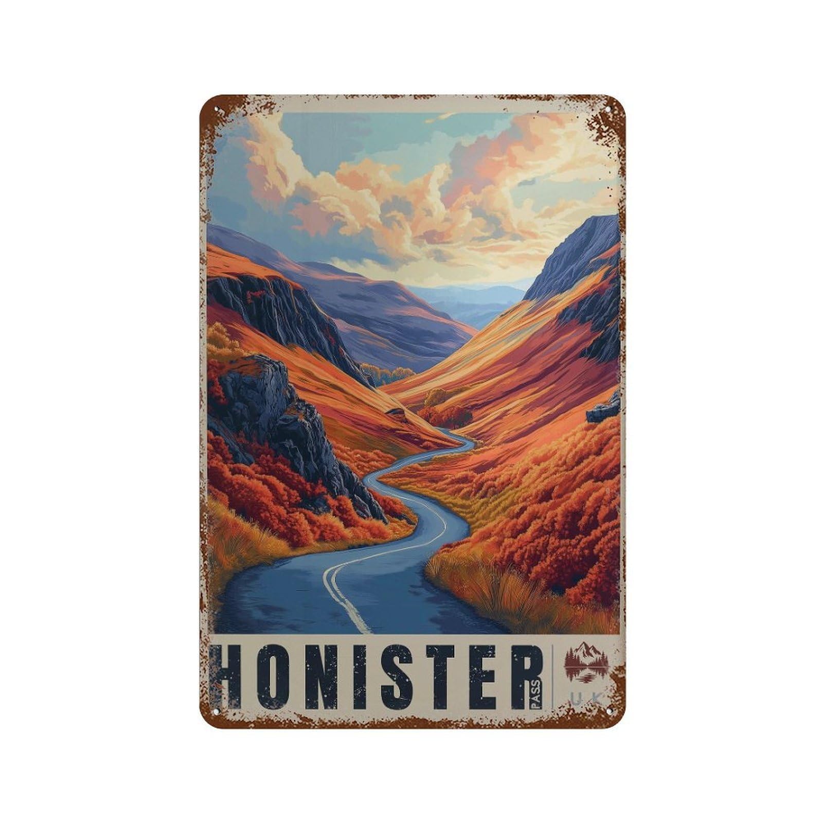 xiaoxiaoshen Honister Pass Autumn Hills Scenic Lake District Wall Decor Art Metal Tin Poster Modern Home Decor Art Home Bar Shop Decorations Vintage Sign 30x20cm