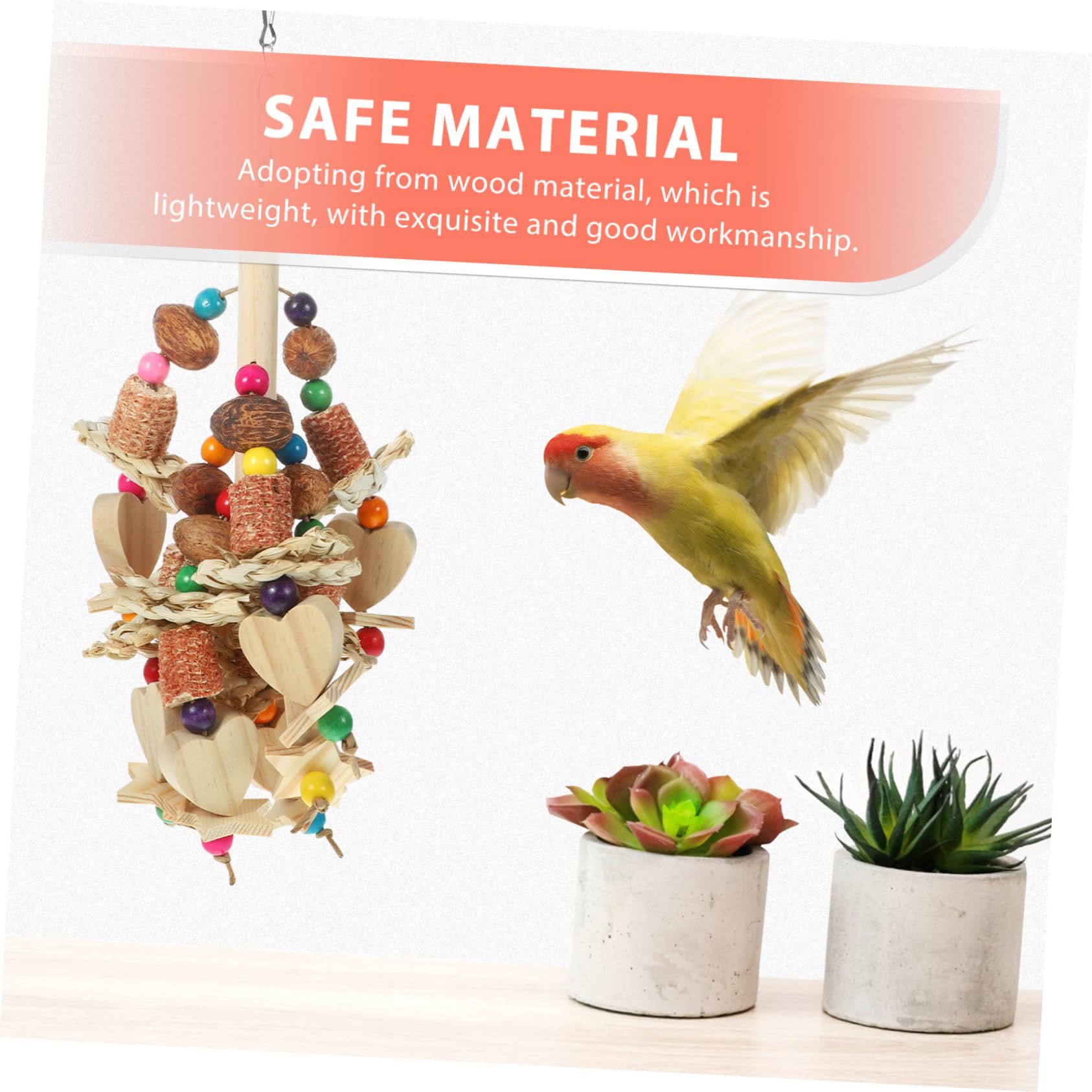 Mikikit Parrot Hanging Wood Natural Chewing for Birds Lightweight Bird Cage Accessory Safe Wooden Foraging for Parakeets Cockatiels and Macaws