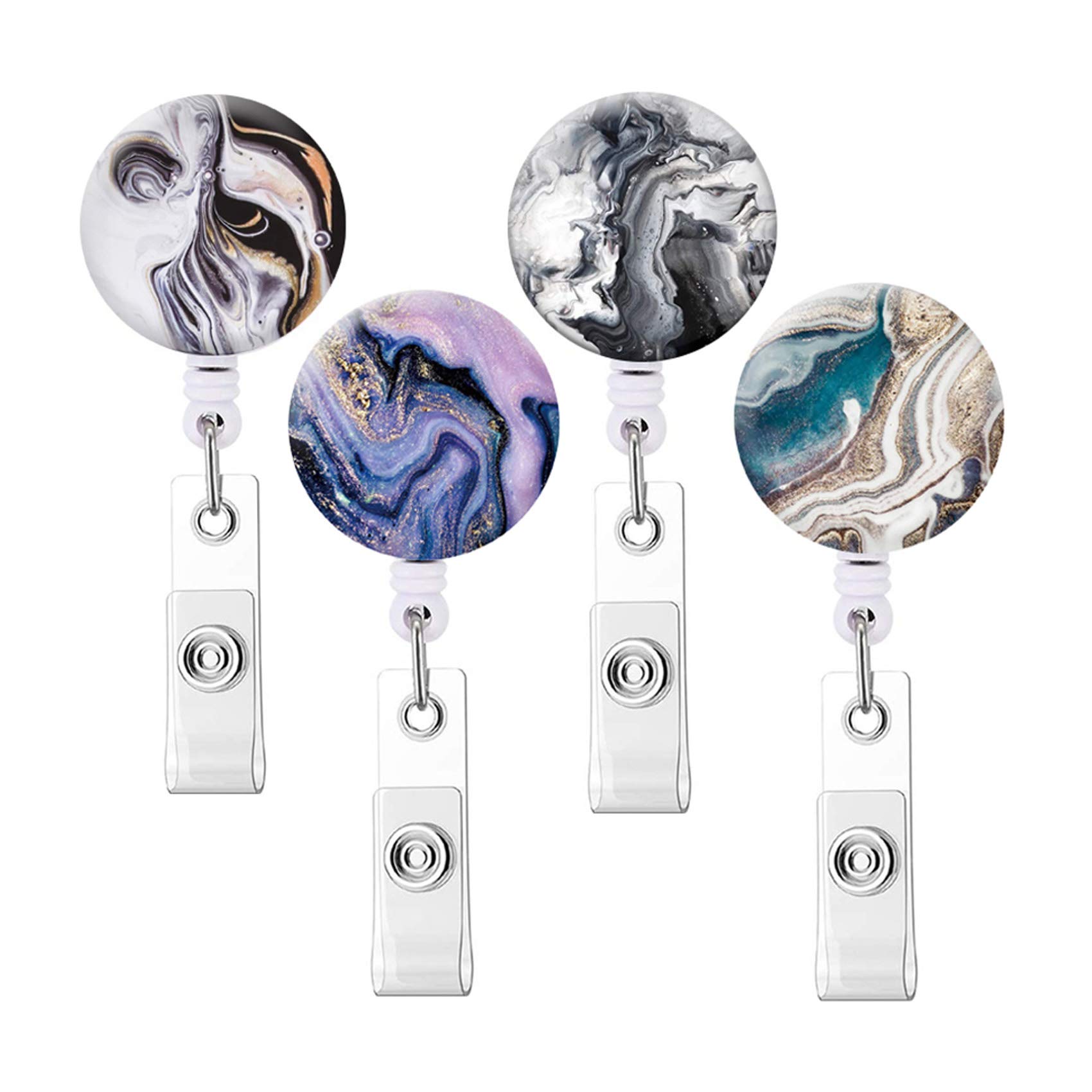 Retractable Badge Holders, Cute Nursing Badge Reel, Badge Clip ID Card Holders (4pack Art Marble)