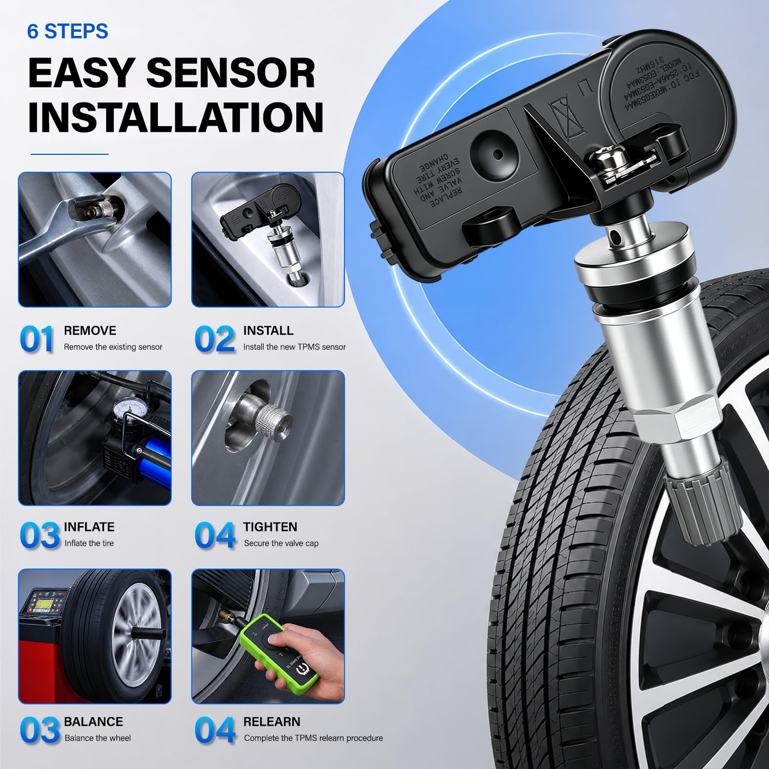 Pre-Programmed TPMS Sensor, GM 315MHz Tire Pressure Monitoring Sensor with Metal Valve Stem, Compatible with Chevy Silverado GMC Sierra Cadillac Buick Pontiac Saturn Hummer, 1 Pack
