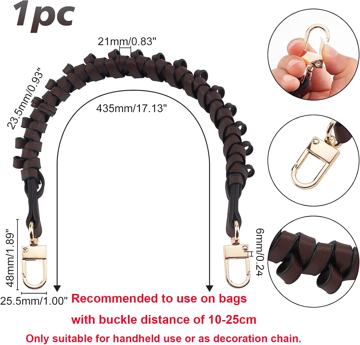 PH PandaHall Braided Purse Strap, 17 inch Replacement Handle Short Bag Strap Pouch Handbag Handles Purses with Swivel Lobster Buckles for Women Bag Making Pocketbook image 5