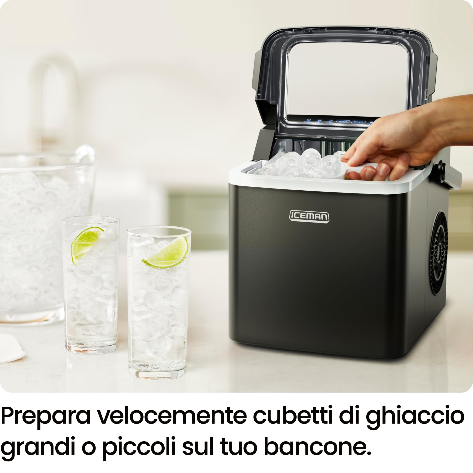 Iceman Macchina del Ghiaccio 10 kg/24h, 9 Cubi in 7 Min, Doppia Dimensione | portatile, autopulizia, per casa, cucina, ufficio e feste, paletta inclusa
