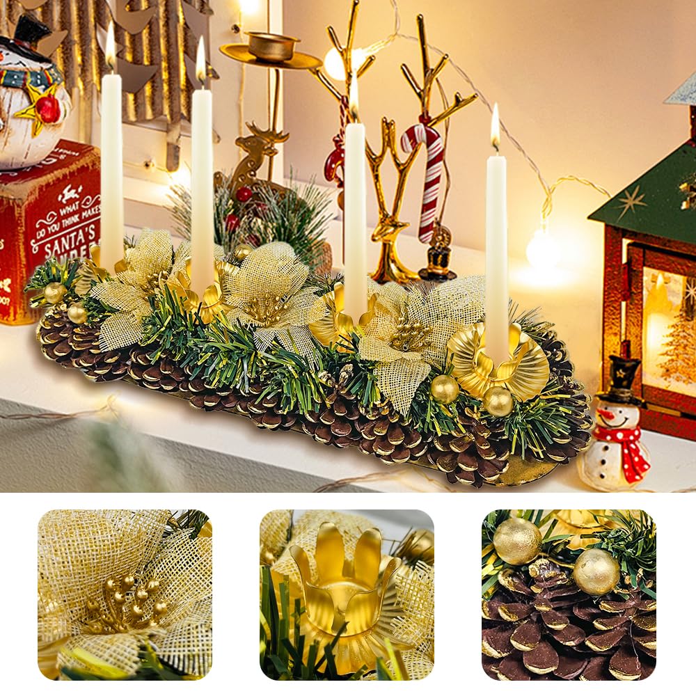Kandelaar Kerstmis voor 4 kaarsen, kandelaar, adventsstuk, adventskaartsenhouder, kaarsenlijst als tafeldecoratie (C