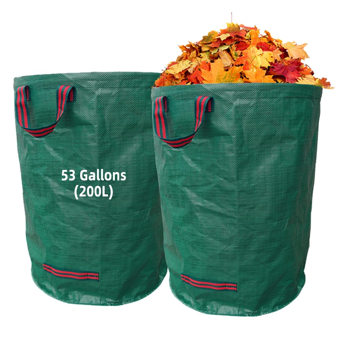 2 Piezas Bolsas de Basura para Jardín 200L – Resistentes al Agua, Grandes Bolsas con Asas, Plegables y Reutilizables, Bolsas de Jardinería para Recoger Plantas, Residuos y Hojas