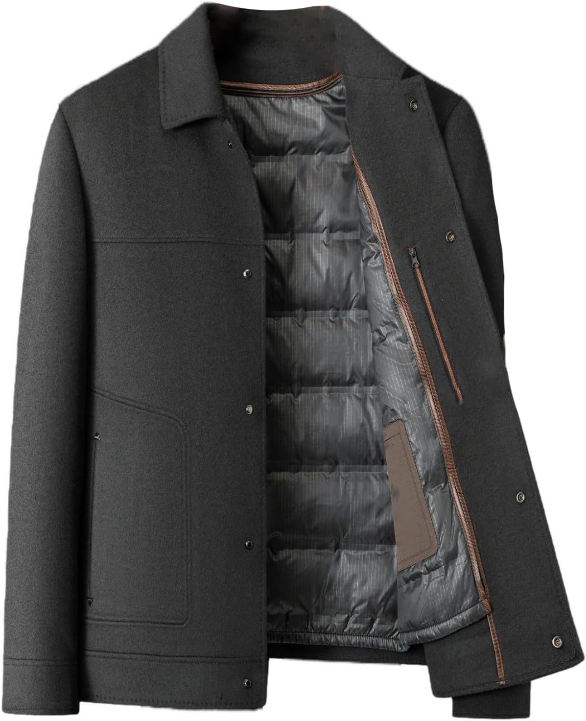 Men’s Autumn Winter Thick Double-faced Wool Casual Jacket Removable Down Liner