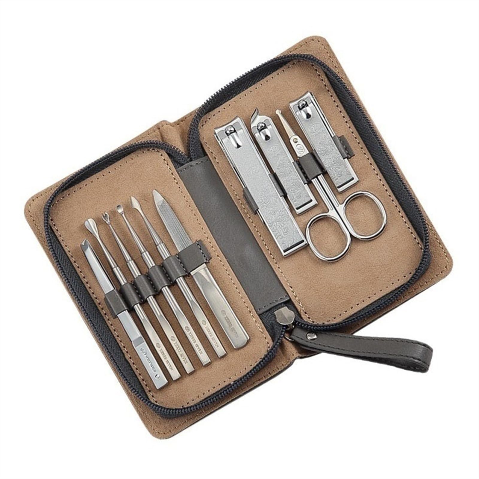 Zestaw obcinaczy do paznokci, zestaw do manicure, 10/12 sztuk, ze stali nierdzewnej, przenośny zestaw do manicure, zestaw do pielęgnacji paznokci, narzędzie do manicure, z etui ze skóry PU, zestaw