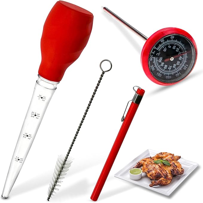Review Meat Thermometer and Turkey Baster Kit Stainless Steel Analog