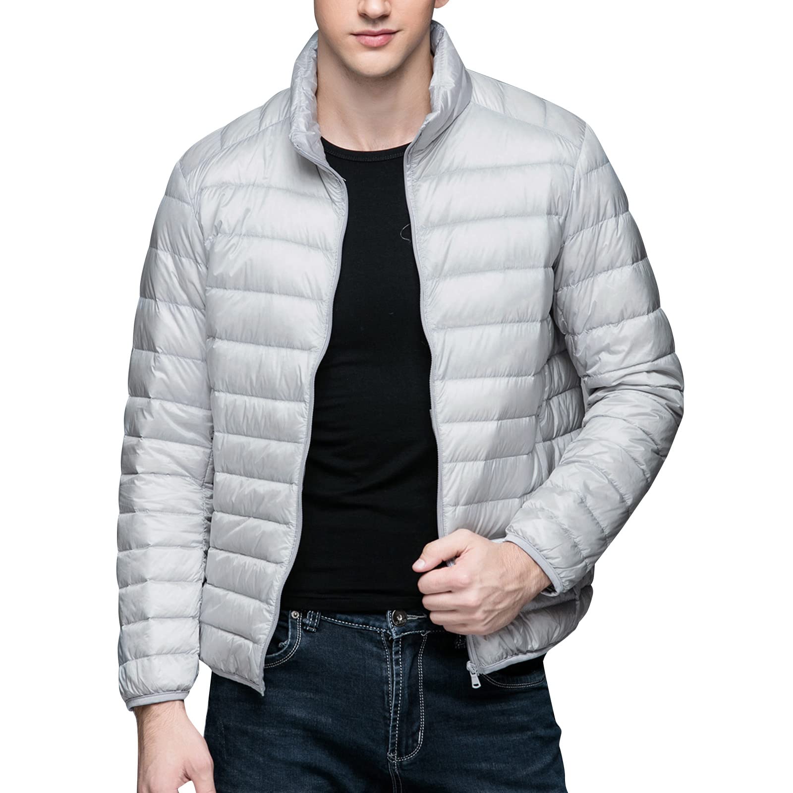 Veste d'hiver fine pour homme coupe-vent gris XL blouson chaud à capuche
