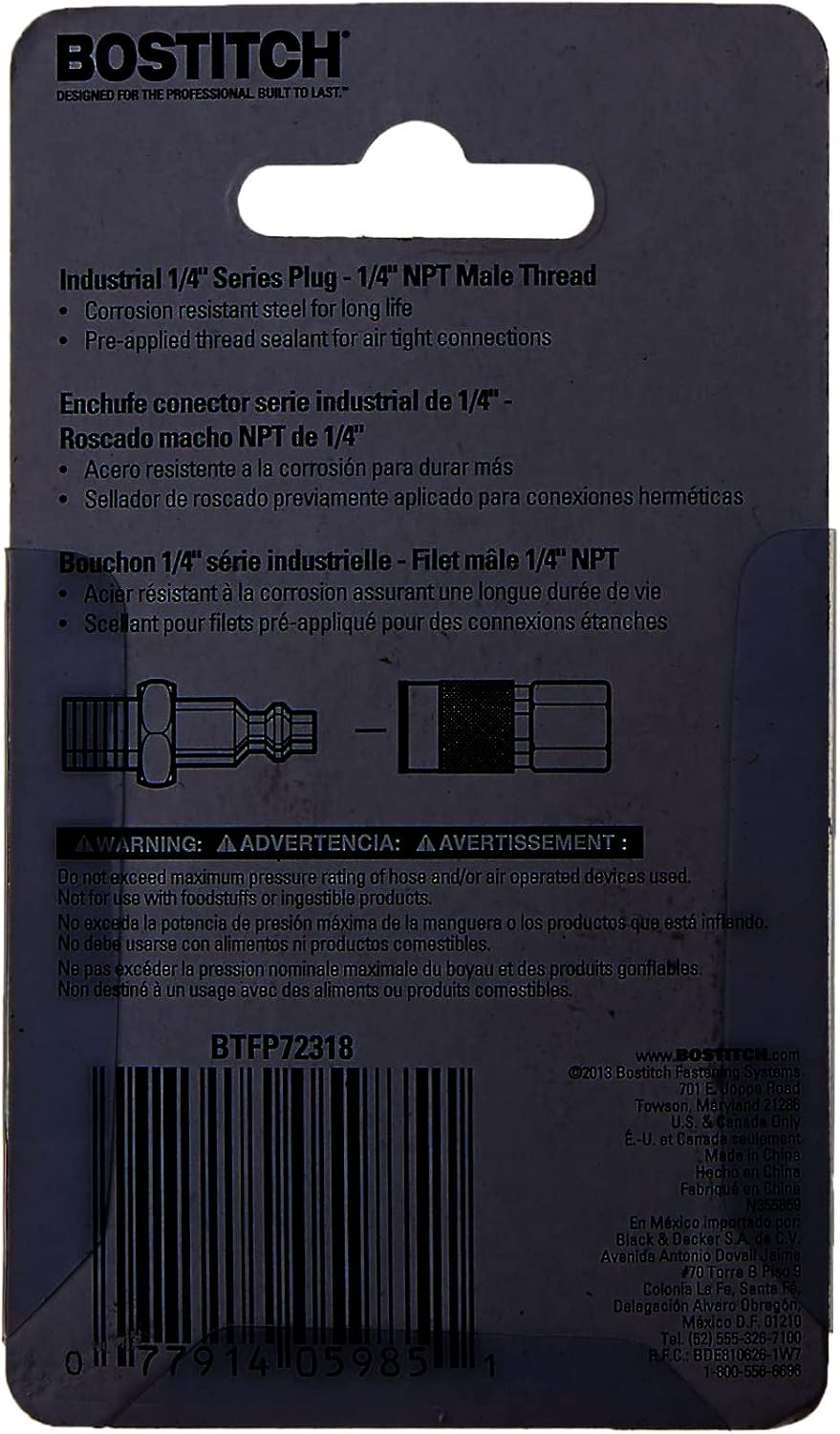 Bostitch BTFP72318 Industrial 1/4-Inch Series Plug - 1/4-Inch NPT Male Thread