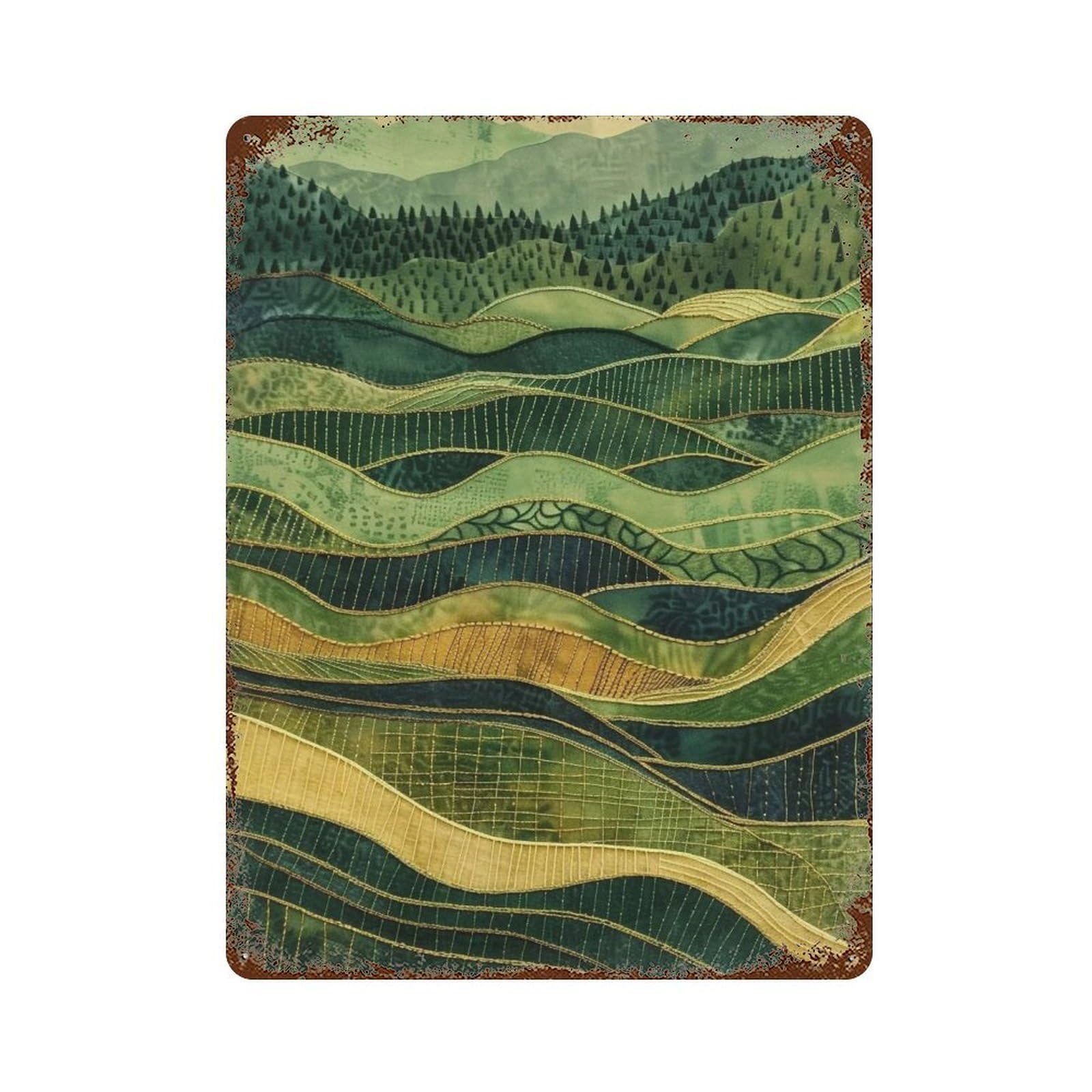 Wujhgrsg Style Stitched Wavy Stratified Green Hills 01 Wall Art Retro Iron Vintage Metal Tin Sign Poster Modern Decor For Home Cofffee Club Bar Shop 40X30cm