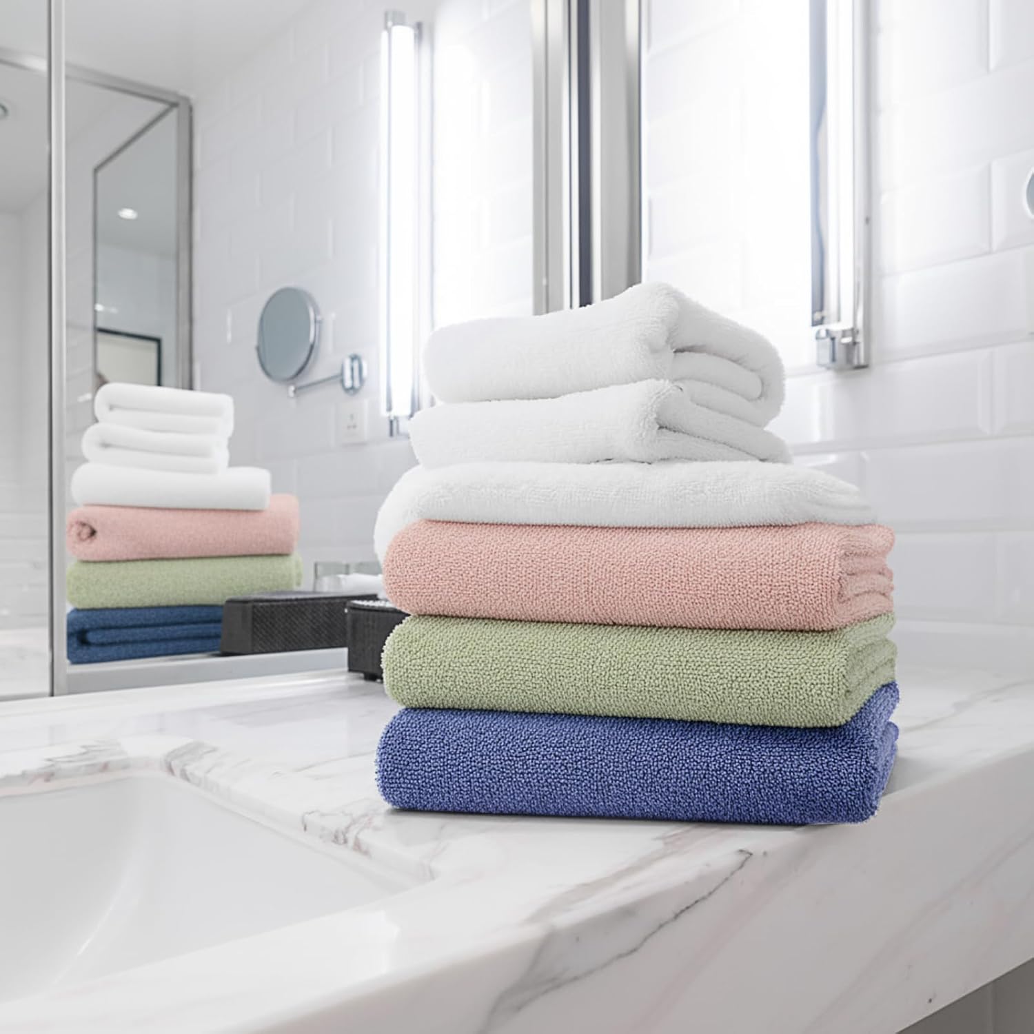 Peryiter 100% Cotton Bath Towel Set of 48(4 Colors)-12 Bath Towels, 24 Hand Towels, 12 Wash Cloths, Soft, Highly Absorbent for Hotel Spa Family (Multi-Color)