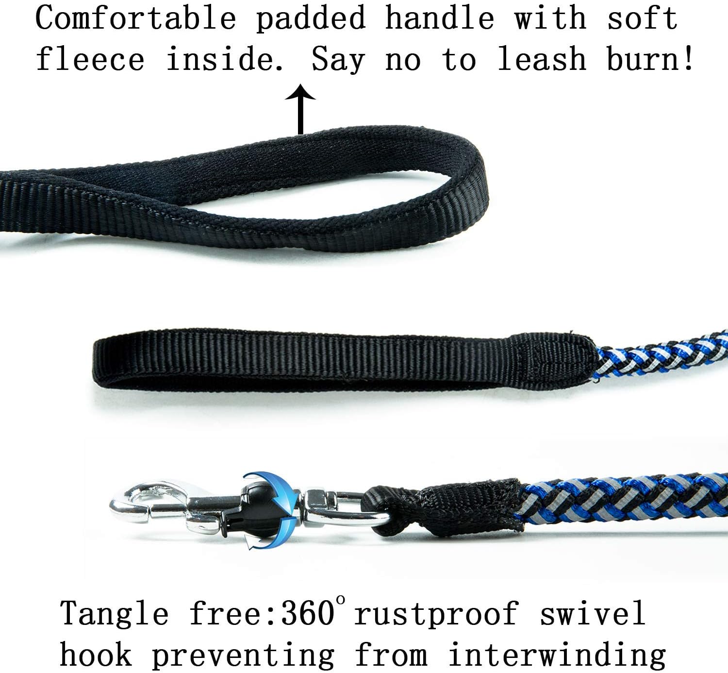 Haapaw Heavy Duty Dog Leash with Comfortable Padded Handle Reflective Braided Dog Leashes for Large Medium Small Dogs (2 Packs ,4FT and 6FT) (BLK/BLU)