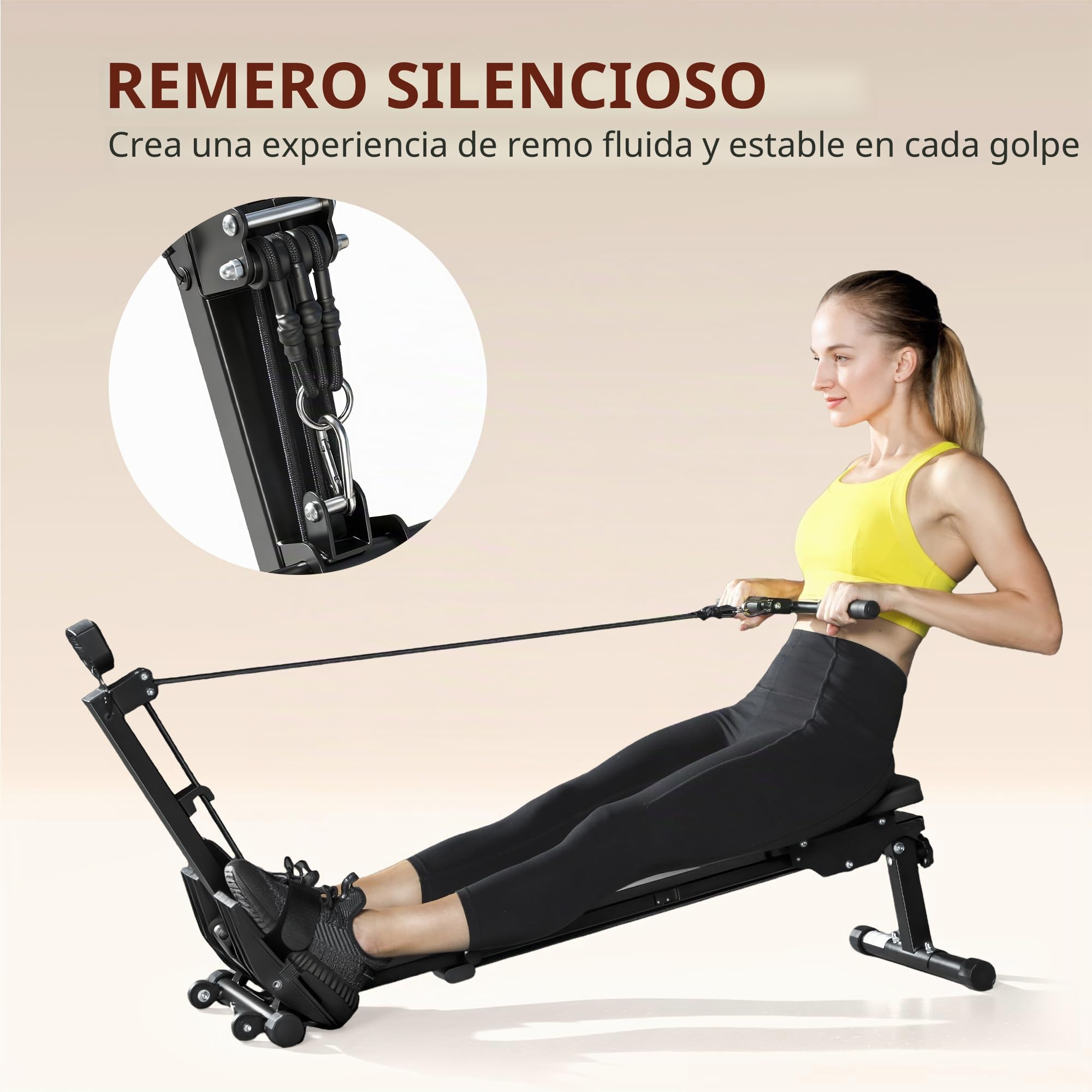 SPORTNOW Máquina de remo para casa, máquina de remo compacta silenciosa con resistencia elástica, monitor LCD, asiento acolchado, para entrenamiento de todo el cuerpo, capacidad 150 kg, ahorra espacio