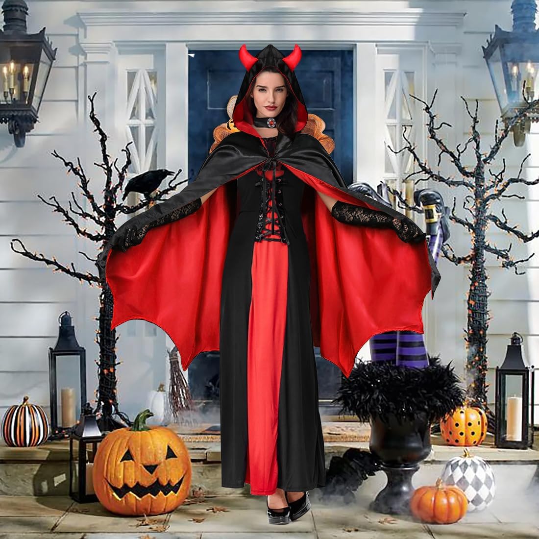 Costume Diable : Serre-tête à Cornes Et Trident à Paillettes - Rouge Et Noir Pour Halloween, Carnaval (adulte)