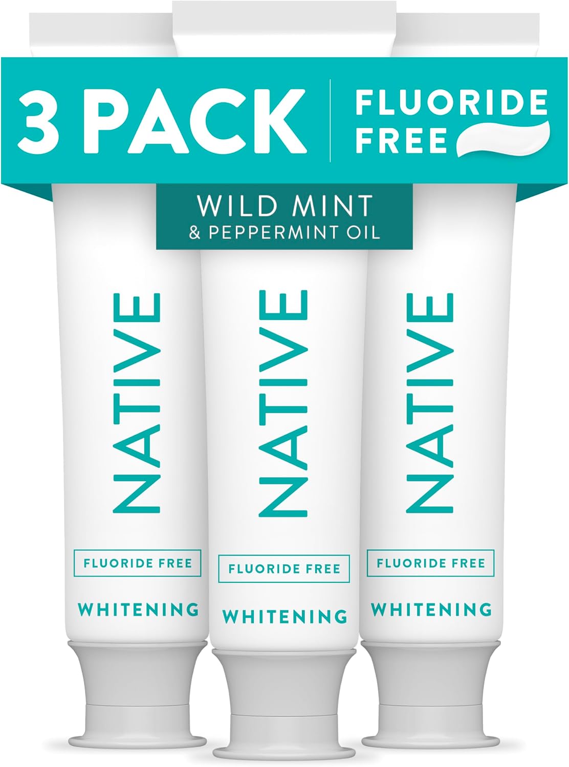 Native Fluoride Free Toothpaste, Whitening - for Adult, Kids 2+ Oral Care - Wild Mint & Peppermint Oil Flavor, 4.1oz (Pack of 3)