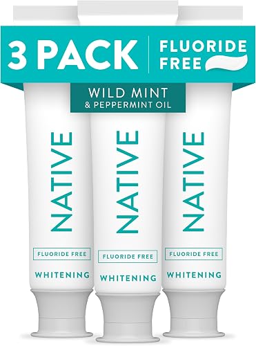 Native Fluoride Free Toothpaste, Whitening - for Adult, Kids 2+ Oral Care - Wild Mint & Peppermint Oil Flavor, 4.1oz (Pack of 3)