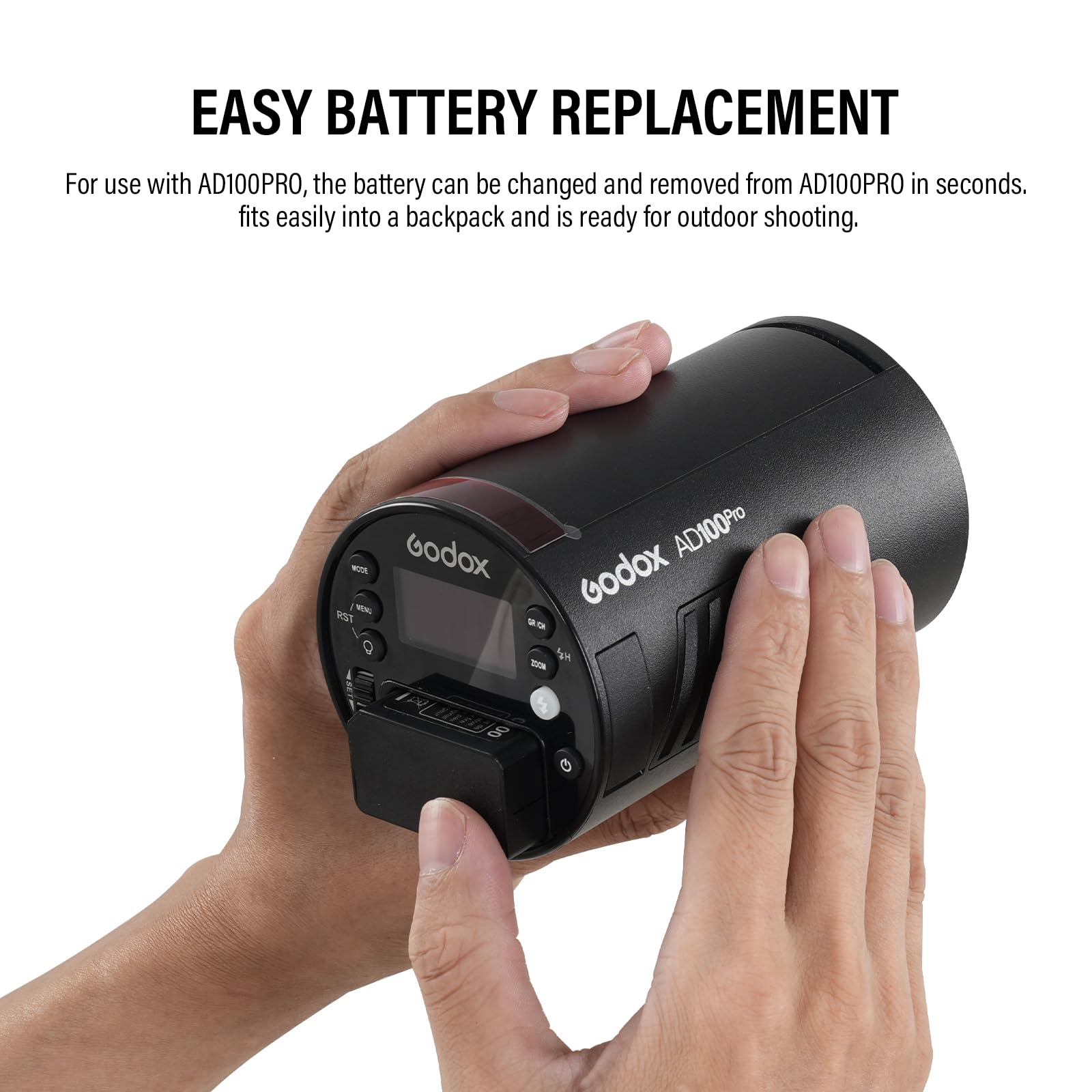 Godox WB100 Batterie AD100PRO Battery WB100 7,2 V/2600 mAh pour Flash Annulaire Godox V1C V1N V1S V1F V1O V1P,Flash AD100PRO ((2024) WB100)