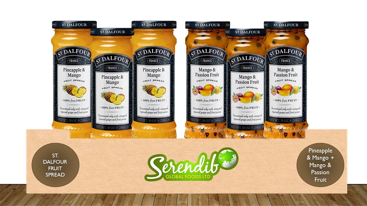 St. Dalfour 3 Pc. Pineapple & Mango + 3 Pc. Mango & Passion Fruit | Fruit Spread | 284g Each | Old French Recipe | Made with Only Fruit Juice Concentrate