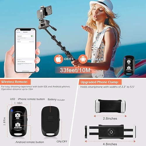 Miniatura 3 de Paquete de trípode de teléfono de 67 pulgadas con trípode de teléfono celular, mini trípode flexible con control remoto y zapata fría, soporte de