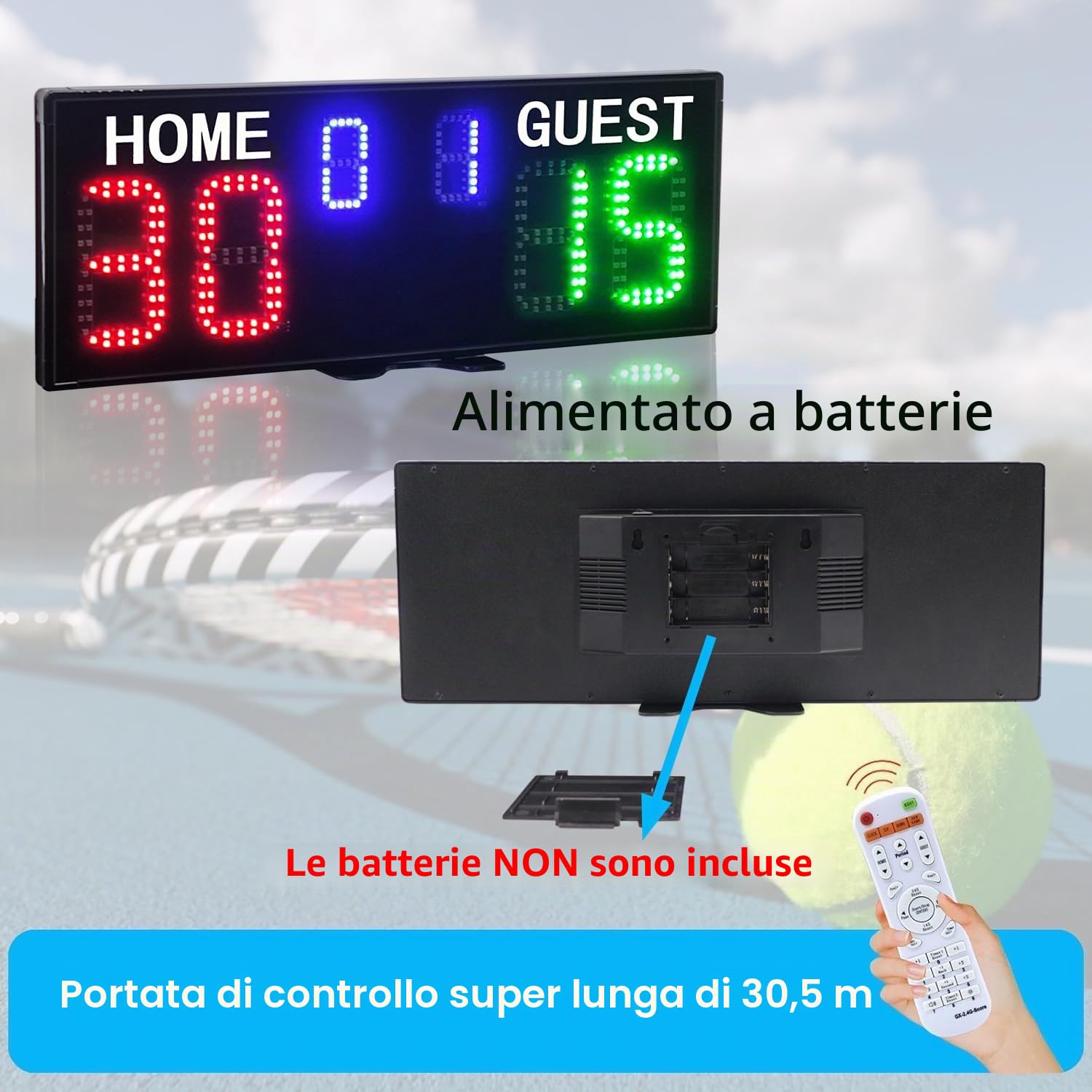 YZ Tabellone segnapunti elettronico a LED con Controllo dell'orologio, tabellone segnapunti Digitale con Telecomando, tabellone segnapunti Portatile per Basket, segnapunti Digitale per Tennis