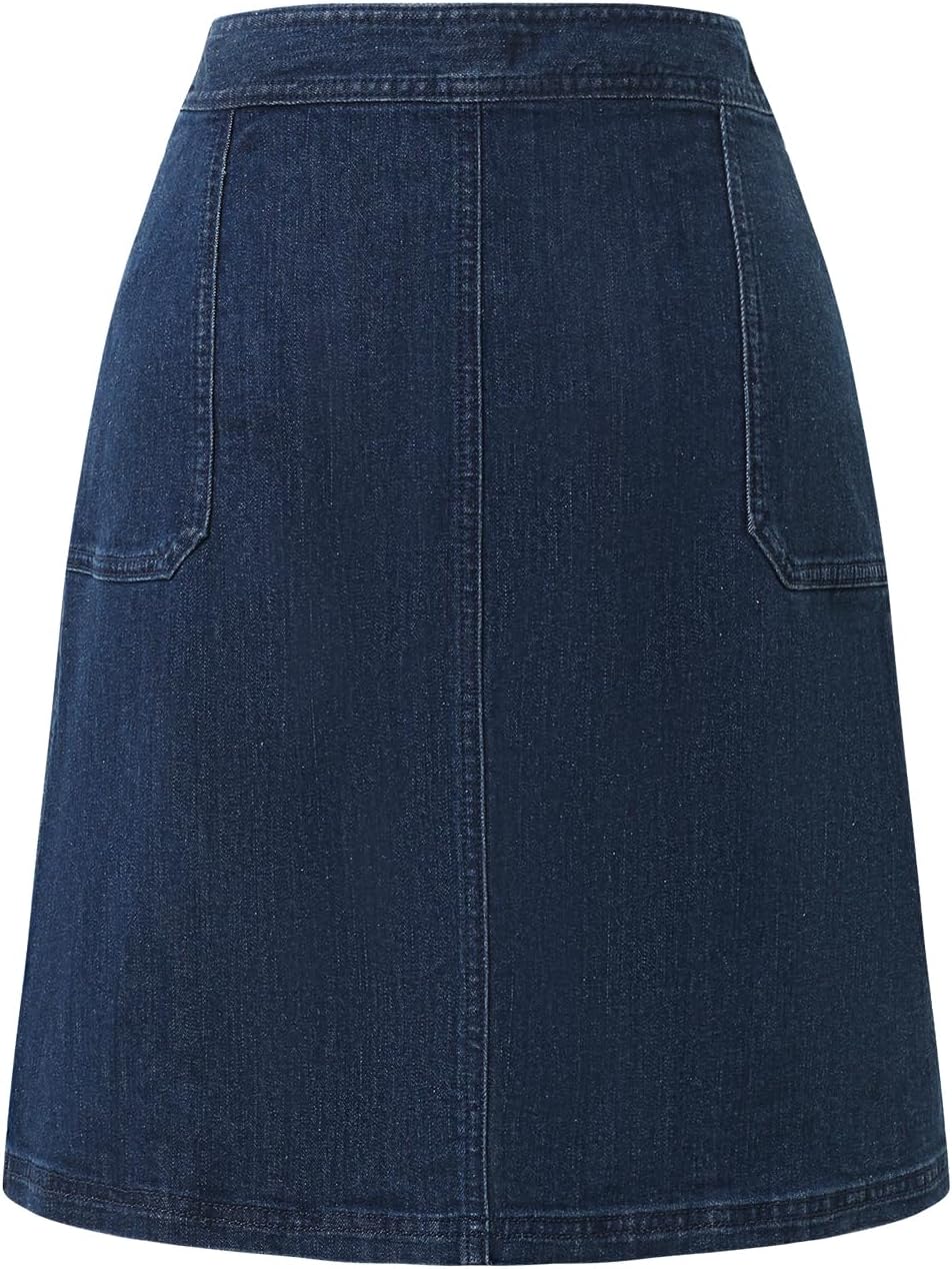Women's Jean Skirt High Waist Stretch Button Casual Mini Skirt with Pockets - Image 2