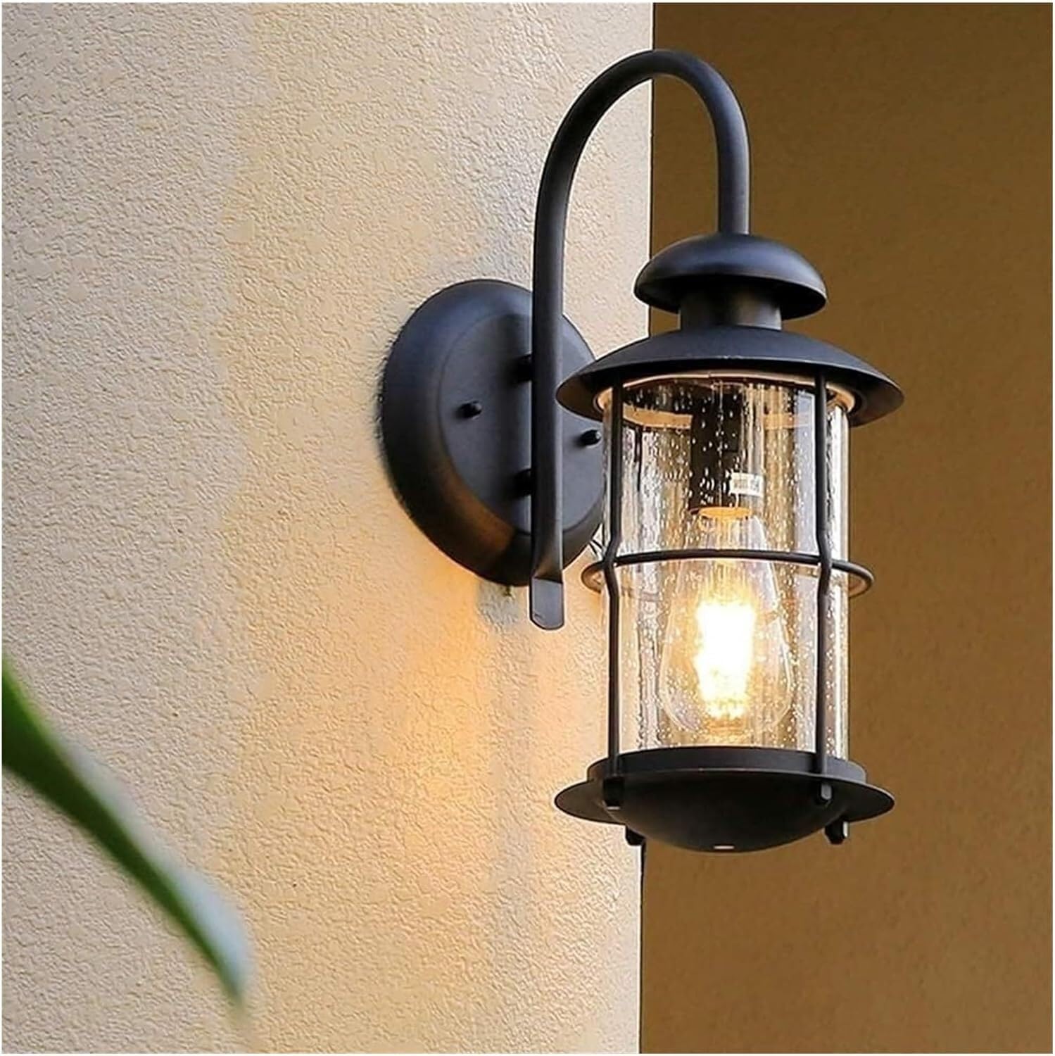 OZBMA Wall Lamp Antique Outdoor Waterproof Style Rainproof Antirust Light Wrought Iron Glass Exterior Lantern Sconce, for Bedroom (Onecolor)