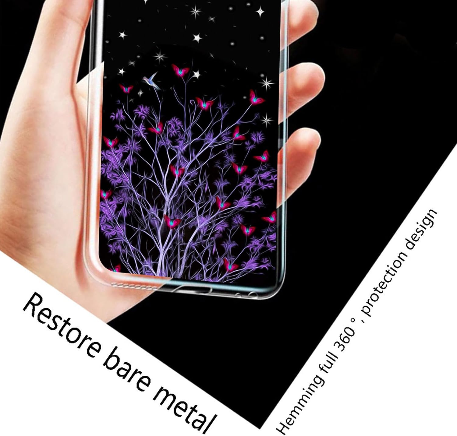 Cover for Doogee DK10 (6.67") + Screen Protector(2 Pack), Shockproof Cover Bumper Shell Flexible Rubber Anti-Scratch Clear Case + Tempered Glass - Flowers Before The Moon