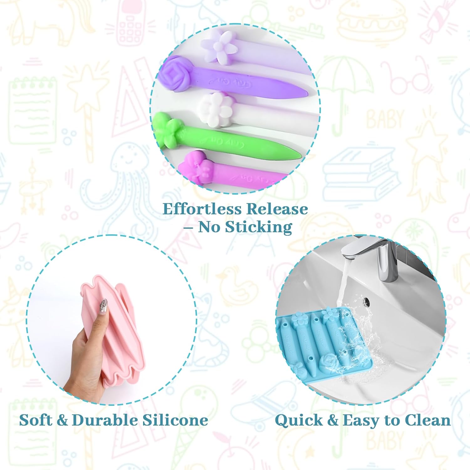 4 Packs Reusable Silicone Wax Mold, Oven Safe Triangle Butterfly Flower Cavity Mold for Candle Making, Chocolate and Craft Projects (Crayon Molds)