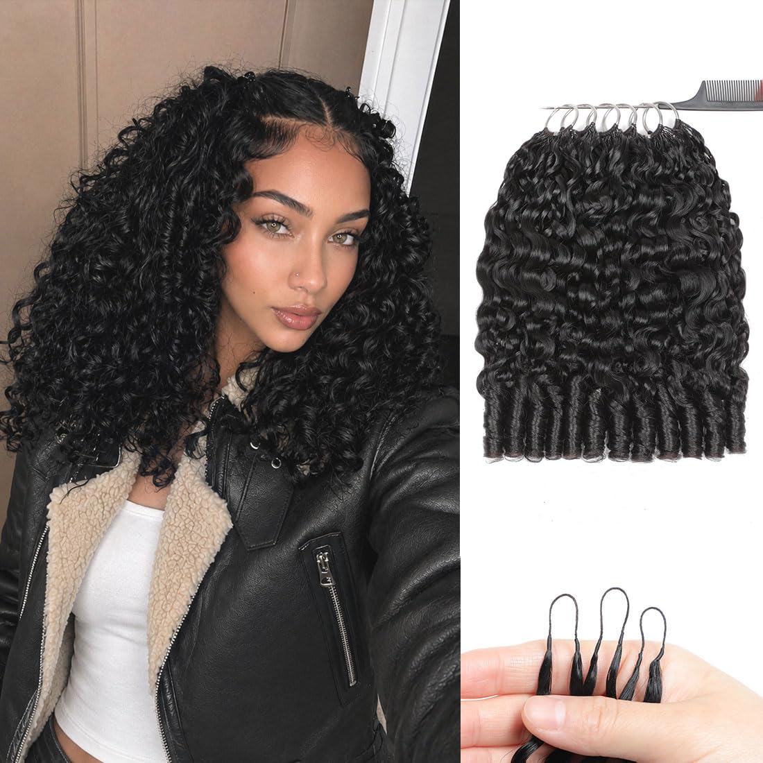 Renyarch Feather Crochet Human Hair - Extensiones de Pelo Humano Burmese Curly Pre-Separado para Mujeres Negras, 6 uds 150g Crochet Braids Water Wave Nudos Invisibles, 18 Pulgadas 1B#