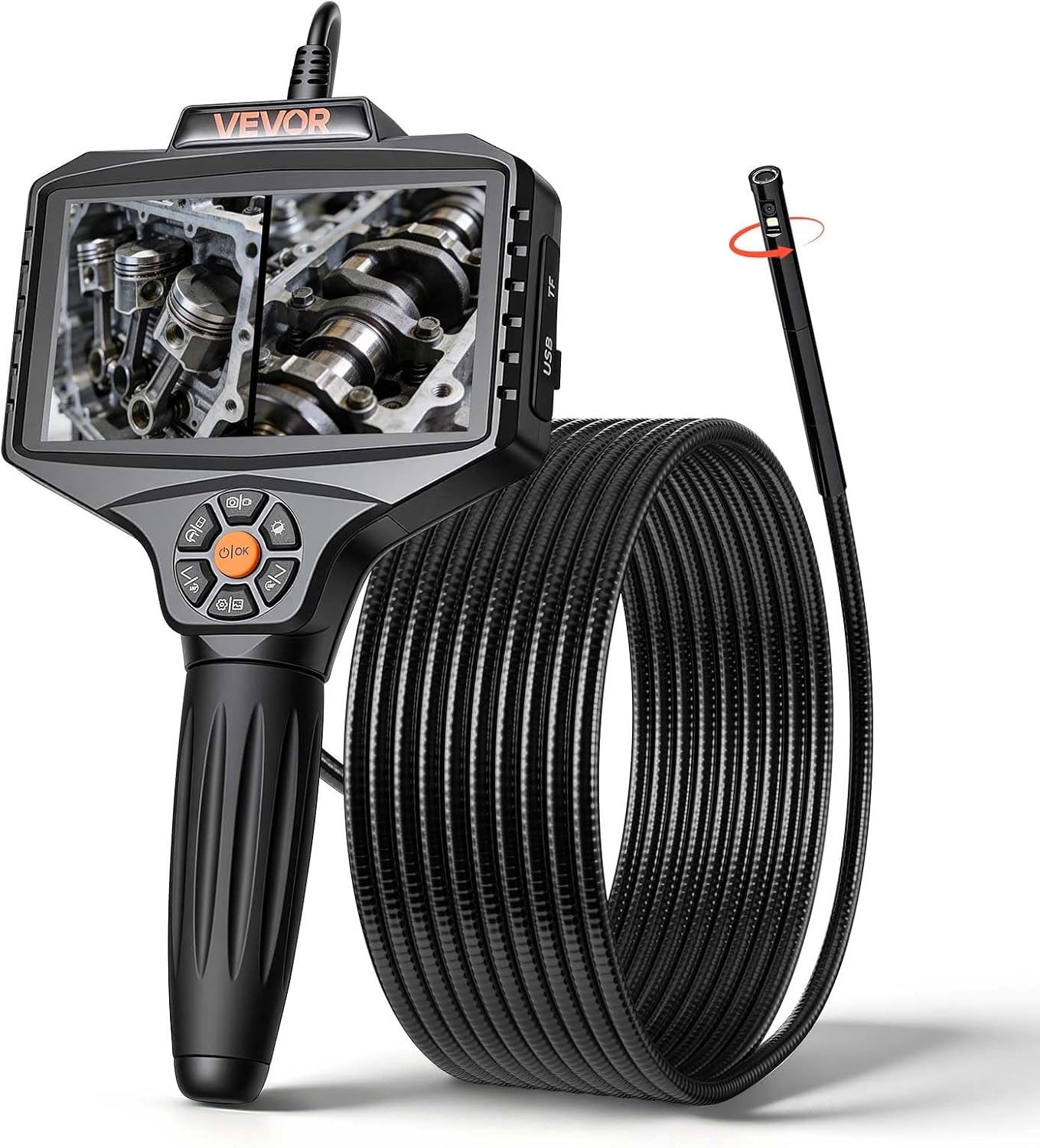 VEVOR Endoscopio con Sonda Rotatoria Motoriza 360°, Cámara de Inspección Rígida de 5" y 16.4 pies, Cámara HD 1080P para Pared y Motor Automotriz