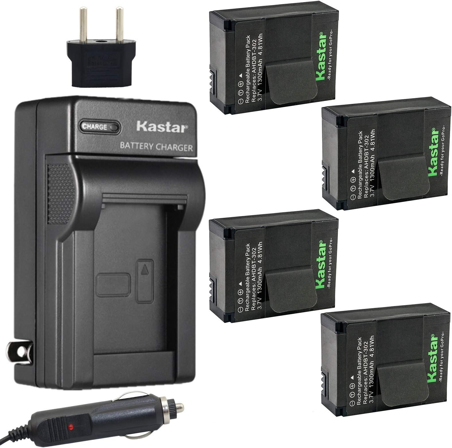 GOPRO3 Battery (4-Pack) and Charger Kit for GoPro HD HERO3, HERO3+, AHDBT-302 Work with GoPro AHDBT-201, AHDBT-301, AHDBT-302